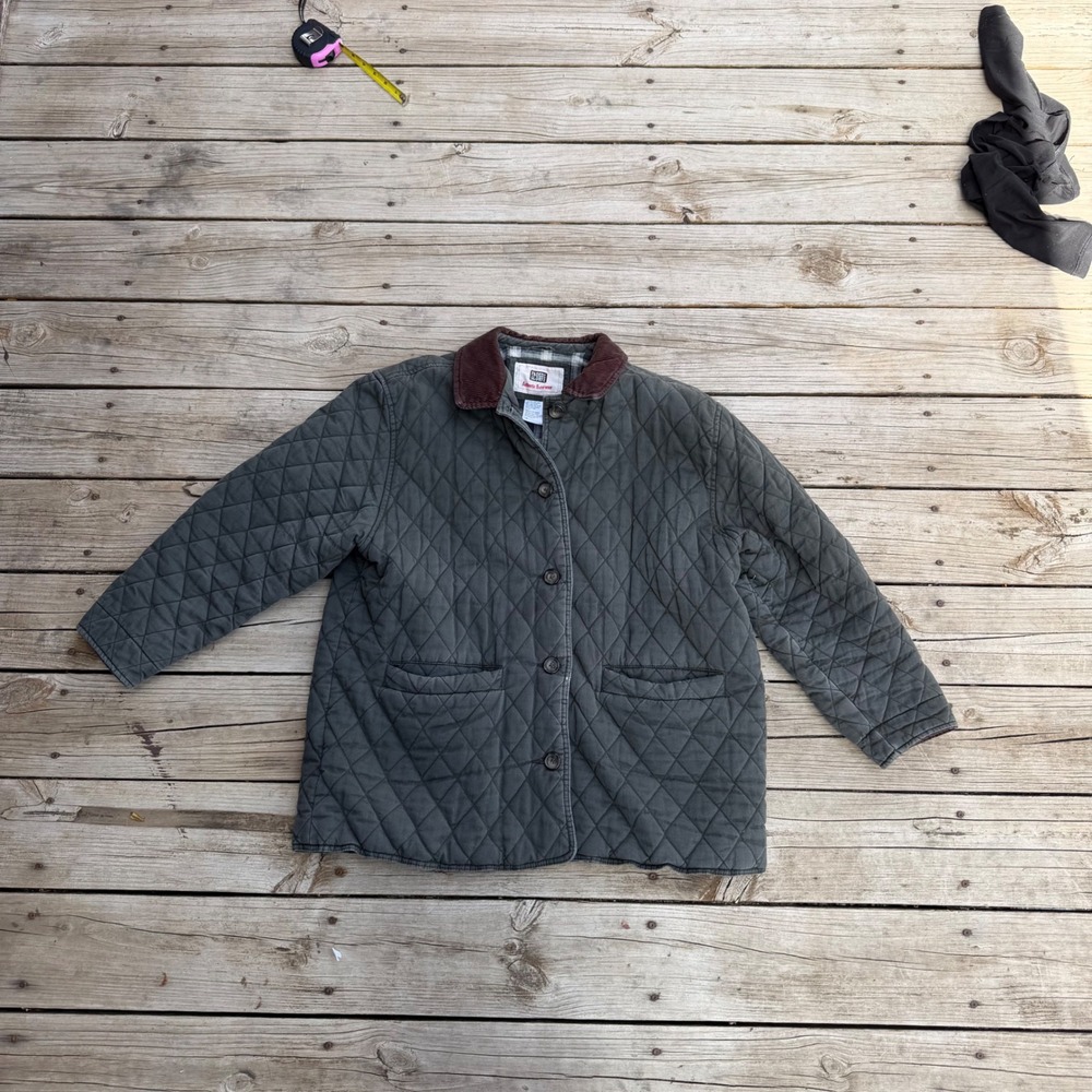 Faded Glory Quilted Barn Jacket Womens XL Green Corduroy Collar Flannel Lined